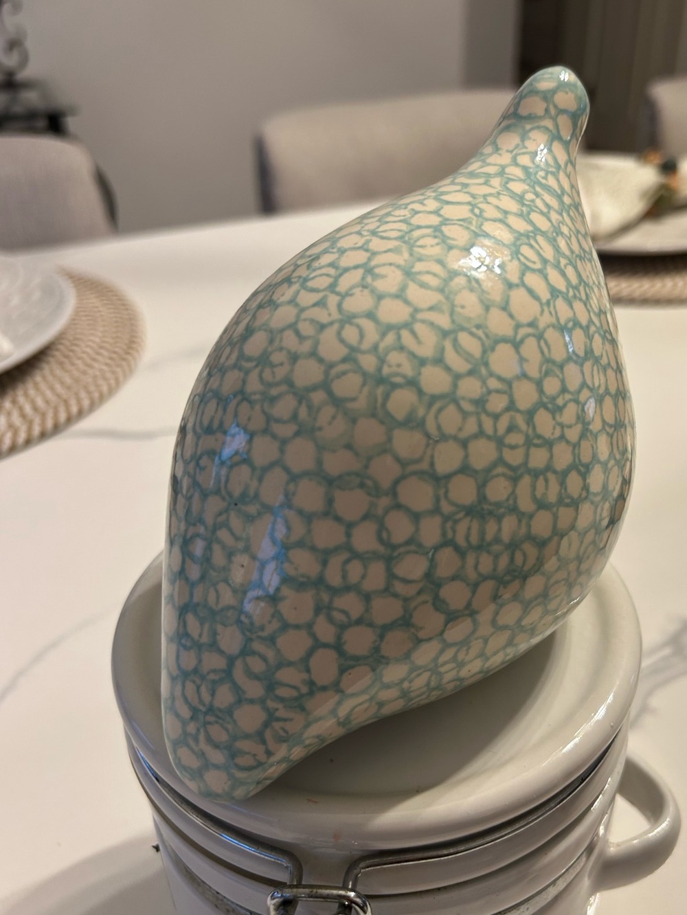 Caille Ceramic Decorative Quail in Cream and Light Teal - Home Accent 8” - Picture 3 of 9